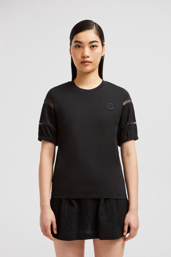 MONCLER Silk Trim Cotton T-Shirt Black - Dale