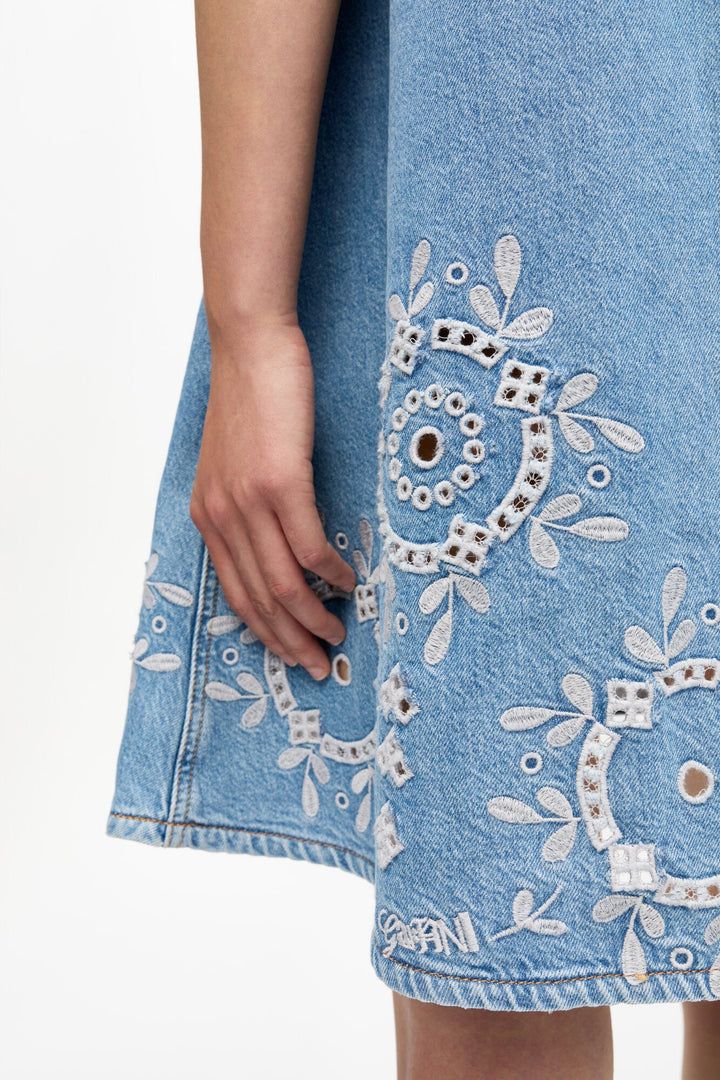 GANNI Broderie Anglaise Denim Mini Dress - Dale