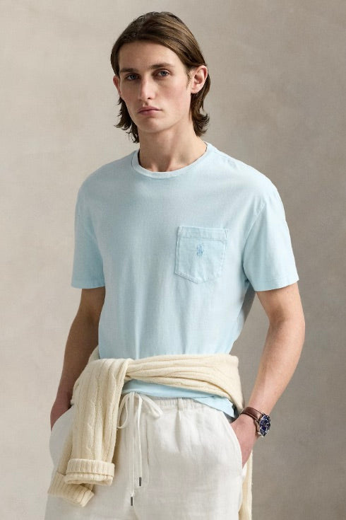 POLO RALPH LAUREN Custom Slim Mineral-Dyed Pocket T-Shirt Sky - Dale