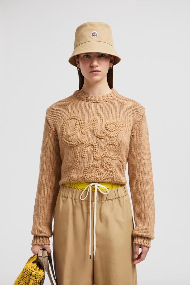 MONCLER Embroidered Logo Cotton Jumper Camel Beige - Dale