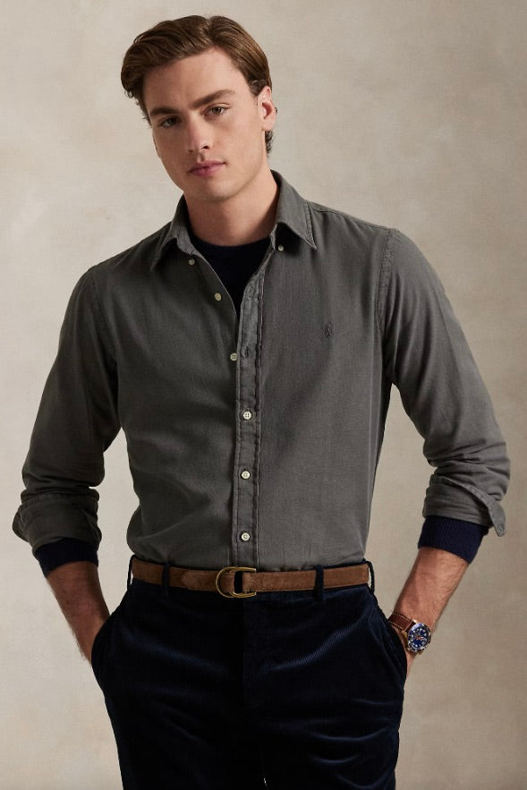 POLO RALPH LAUREN Custom Fit Garment-Dyed Dobby Shirt Dark Metal - Dale
