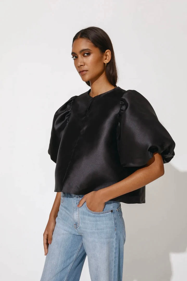 BY MALINA Cleo Pouf Sleeve Blouse Black - Dale