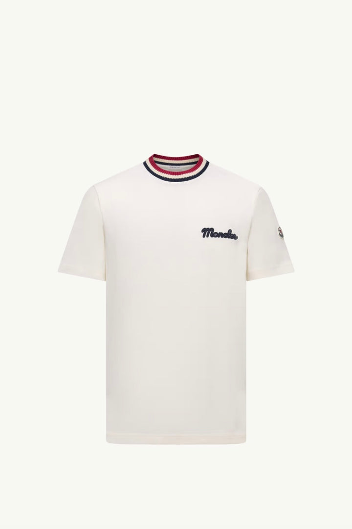 MONCLER Embroidered Logo Cotton T-Shirt Natural - Dale