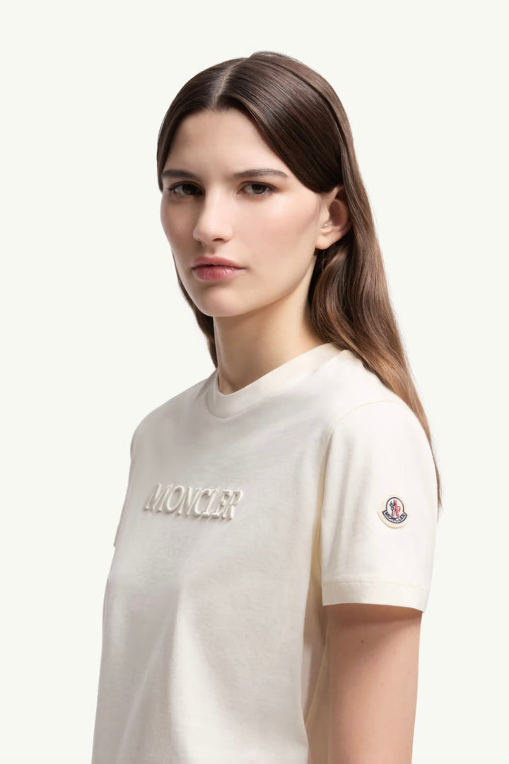 MONCLER Embroidered Tonal Logo Cotton T-Shirt White - Dale