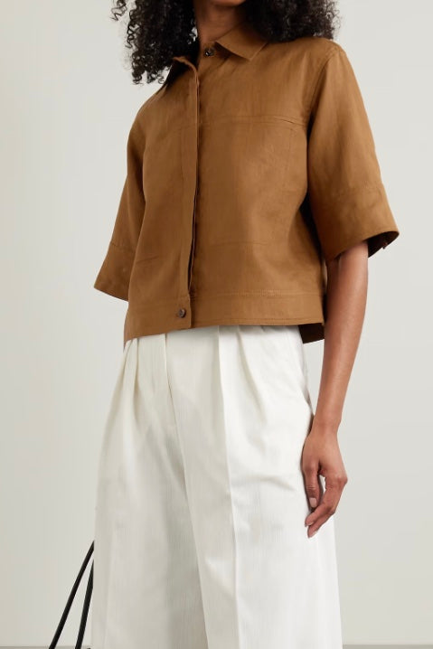 MAX MARA Rito Cropped Linen Shirt - Dale
