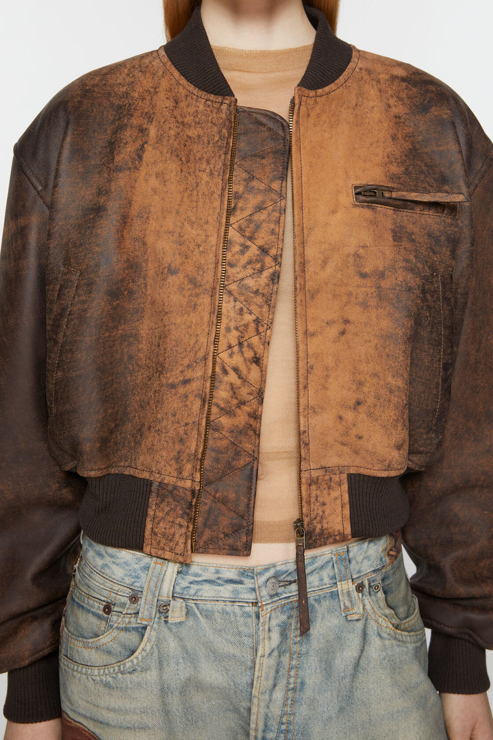 ACNE STUDIOS Leather Bomber Jacket Brown - Dale