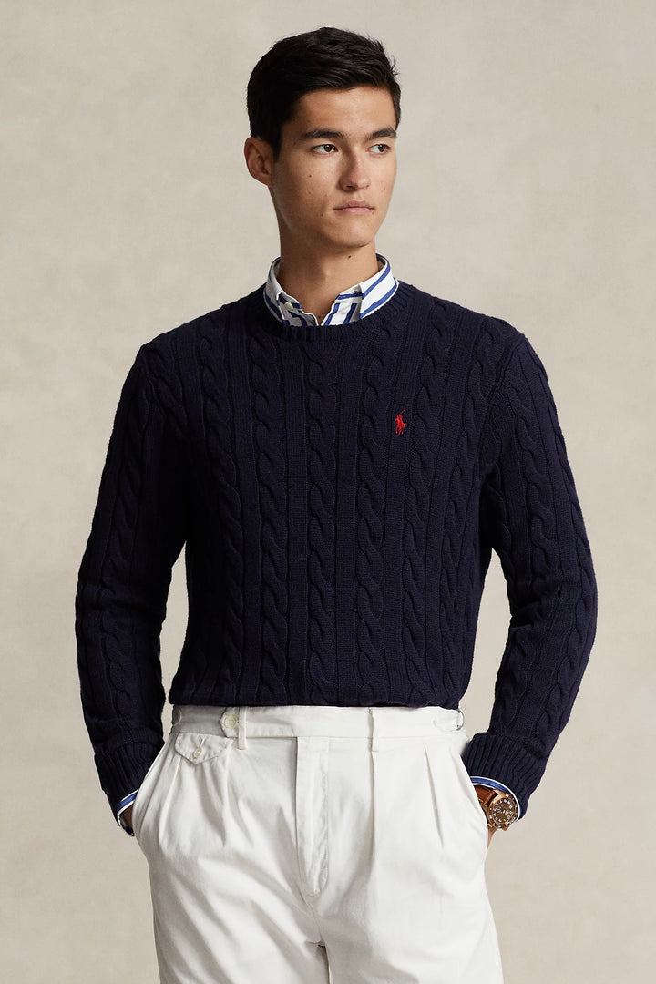 Cable-Knit Cotton Jumper Hunter Navy