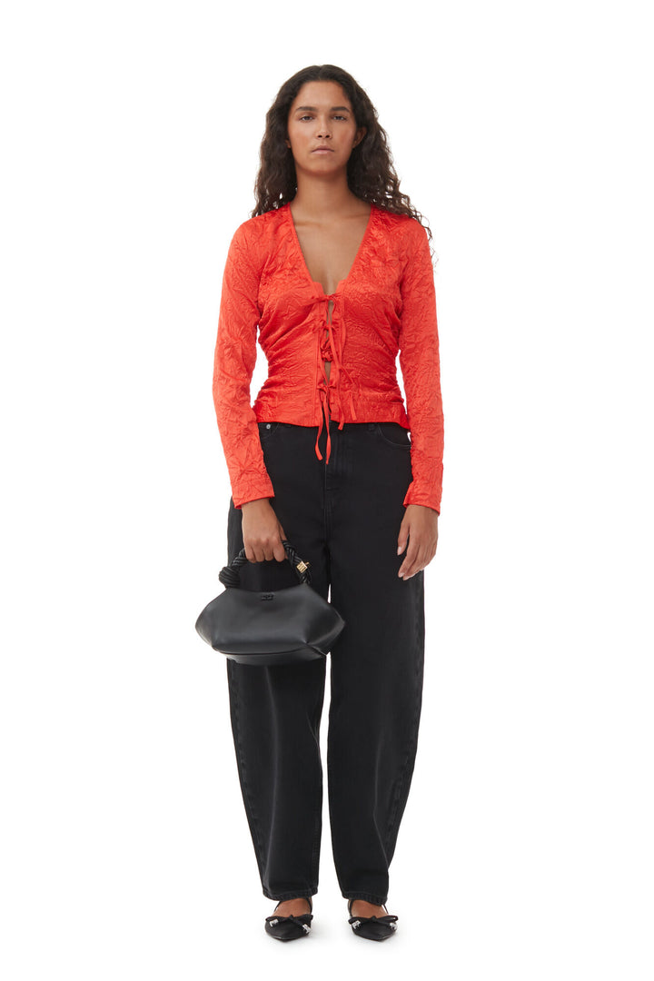 GANNI - Crinkled Satin V-neck Shirt - Dale