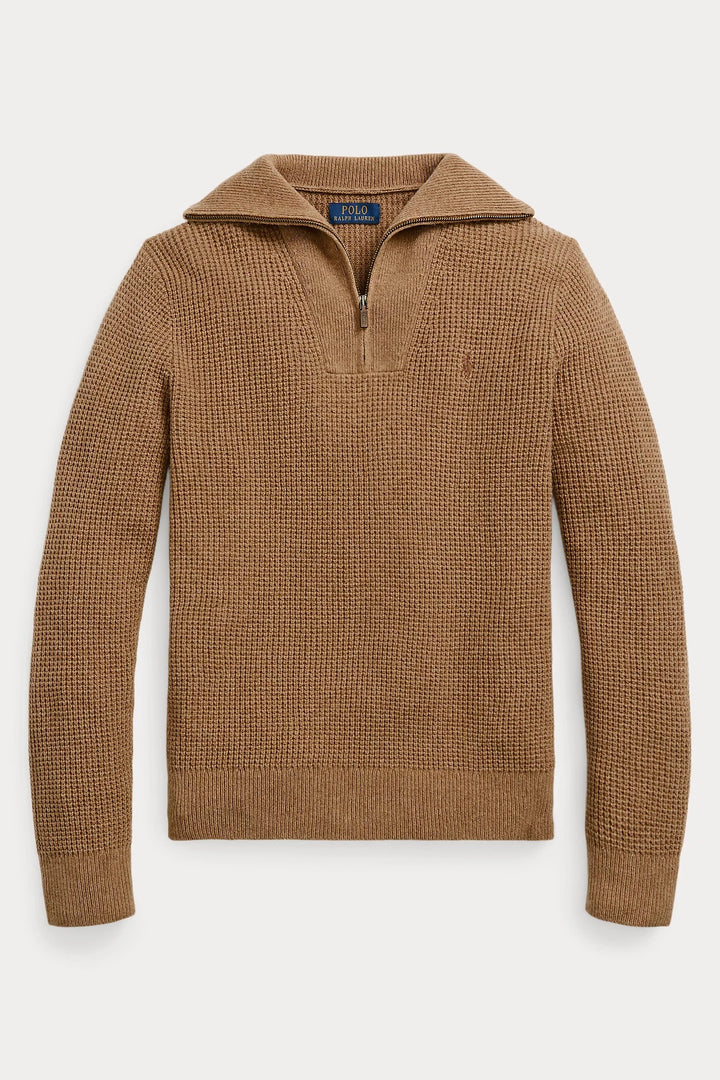 POLO RALPH LAUREN Waffle Wool-Cotton Quarter-Zip Jumper Brown - Dale