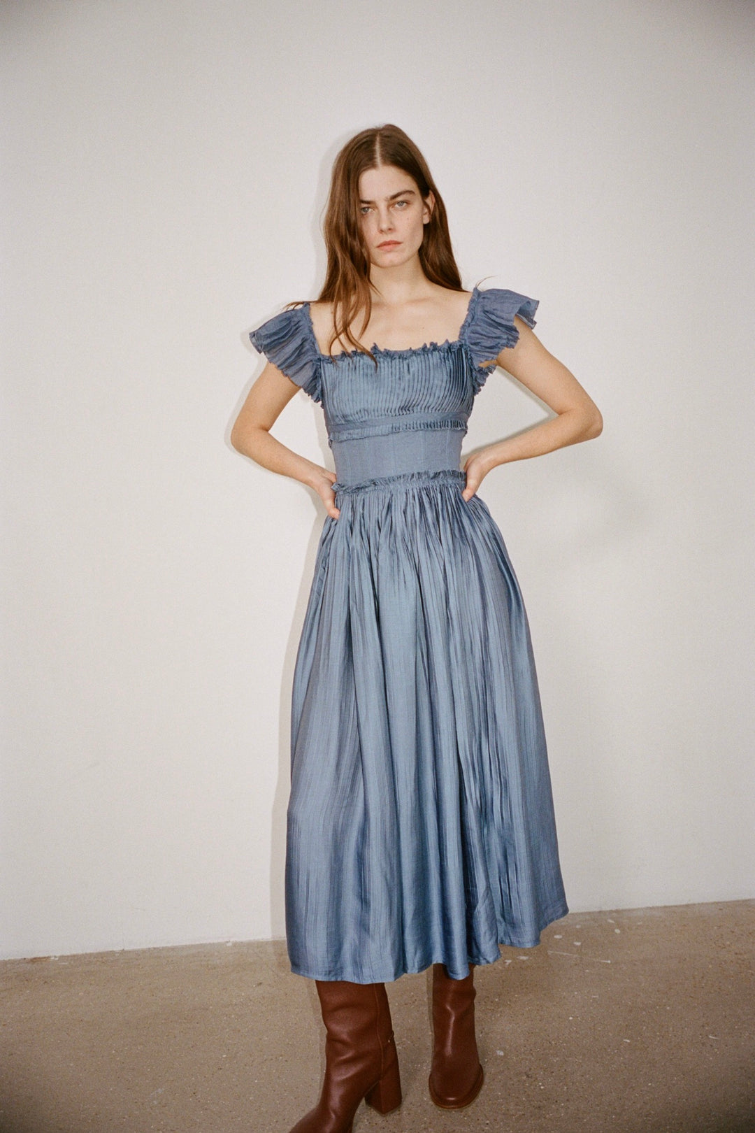 SEA NEW YORK Risa Ramie Satin Flutter Sleeve Dress - Dale