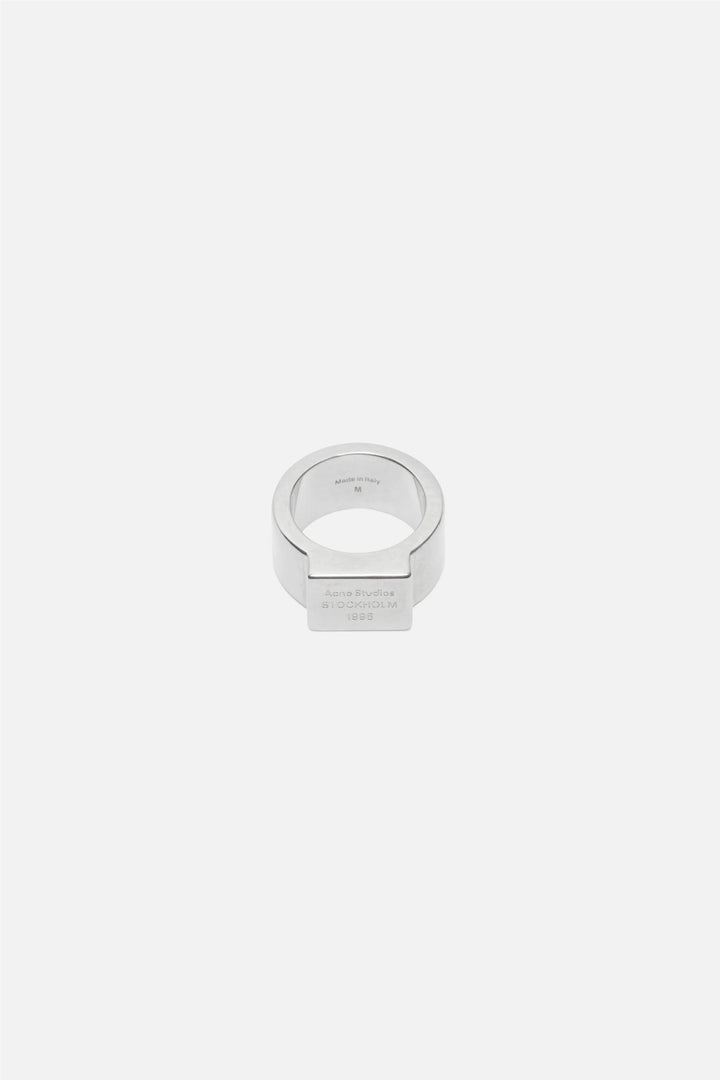 ACNE STUDIOS Logo Engraved Signet Ring Semi Matt Silver - Dale