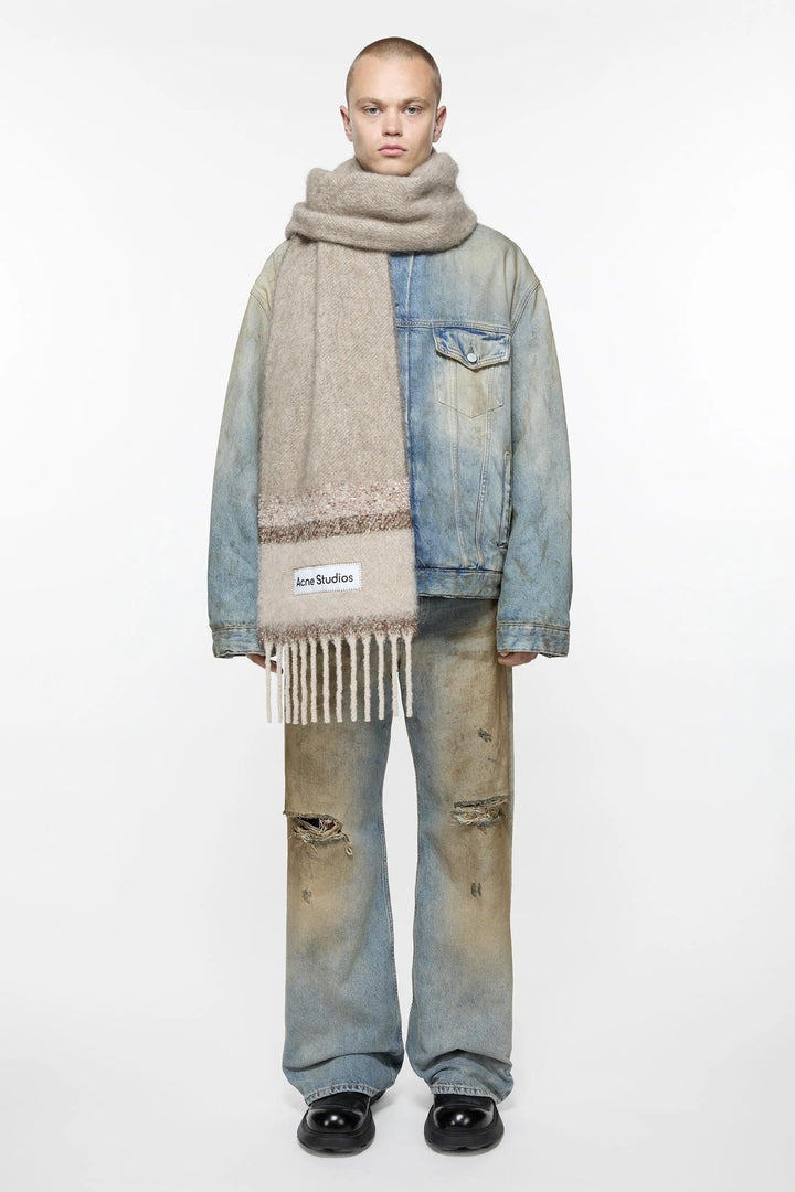 ACNE STUDIOS Fringed Scarf Logo Blue/Green - Dale
