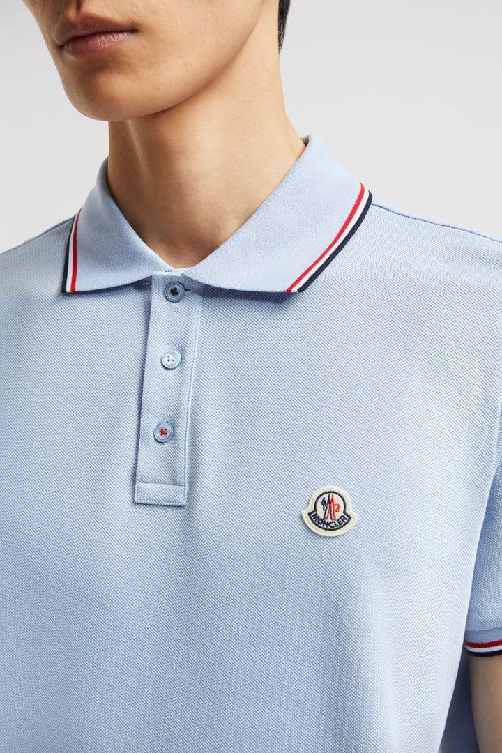 MONCLER Tricolor-Trimmed Piquet Polo Shirt Light Blue - Dale