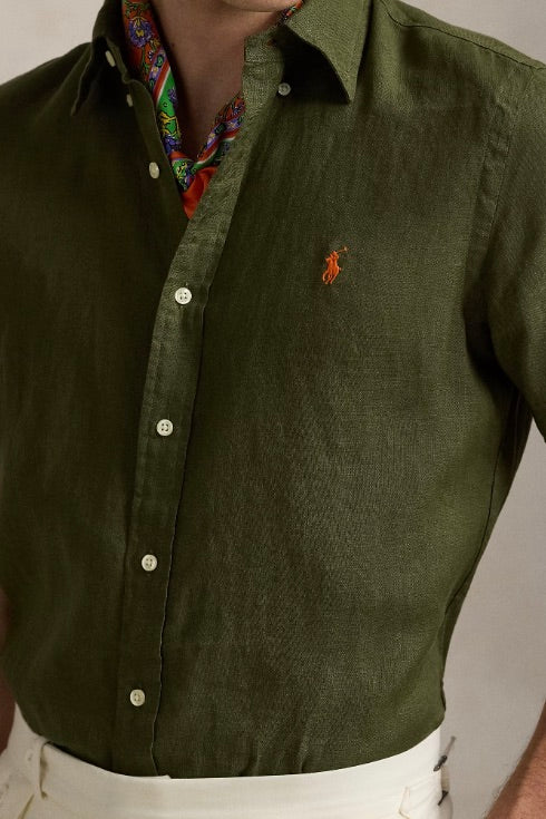 POLO RALPH LAUREN Custom Fit Linen Shirt New Olive - Dale