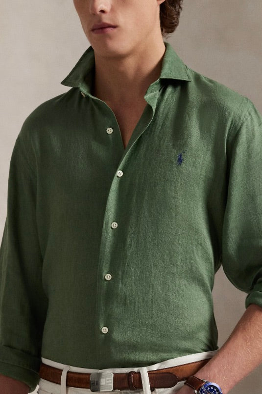 POLO RALPH LAUREN Slim Fit Linen Shirt Fatigue Green - Dale