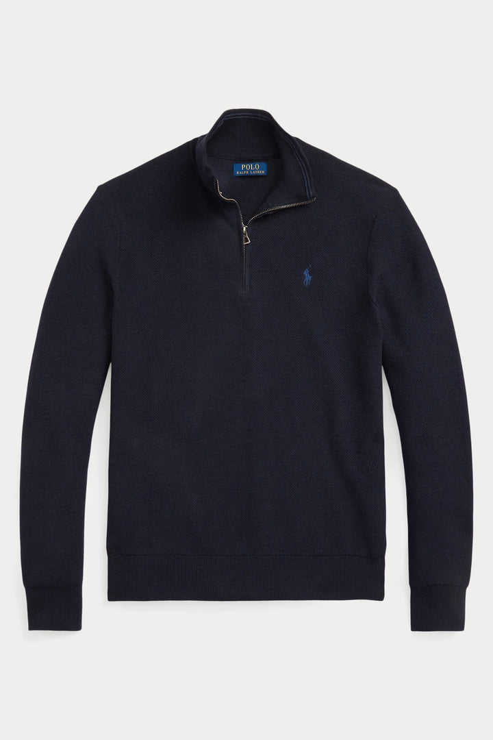 Mesh-Knit Cotton Quarter-Zip Jumper Navy Heather