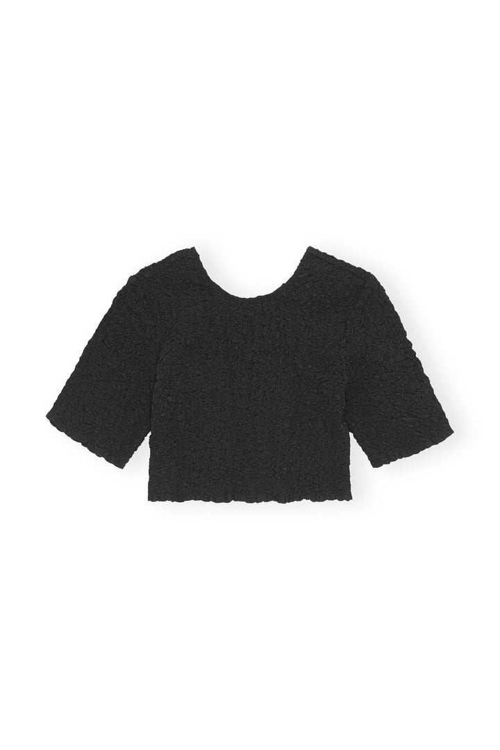 GANNI Cotton Poplin O-neck Cropped Smock Top - Dale