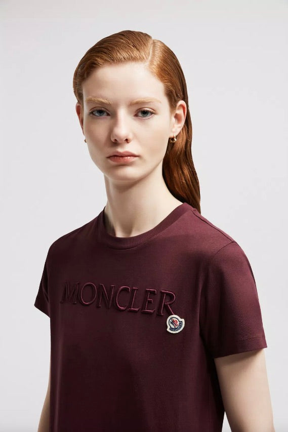 MONCLER Embroidered Logo T-Shirt Burgundy - Dale