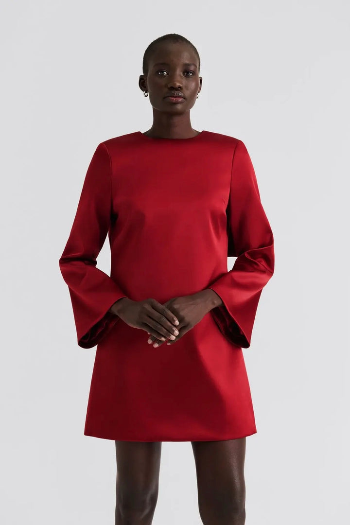 Elna Bow Detailed Mini Dress Deep Red