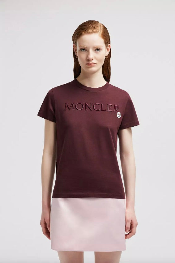 MONCLER Embroidered Logo T-Shirt Burgundy - Dale
