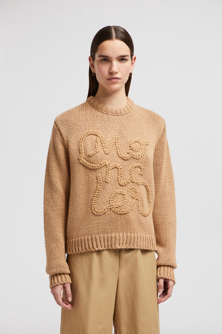 MONCLER Embroidered Logo Cotton Jumper Camel Beige - Dale