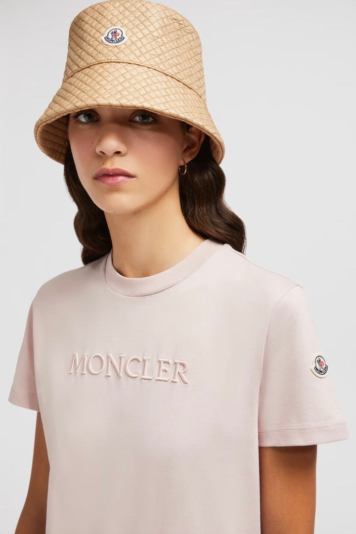 MONCLER Embroidered Tonal Logo Cotton T-Shirt Light Pink - Dale