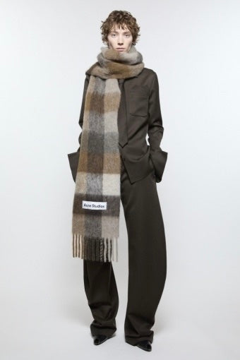 ACNE STUDIOS Mohair Checked Scarf Dark Brown/White/Brown - Dale