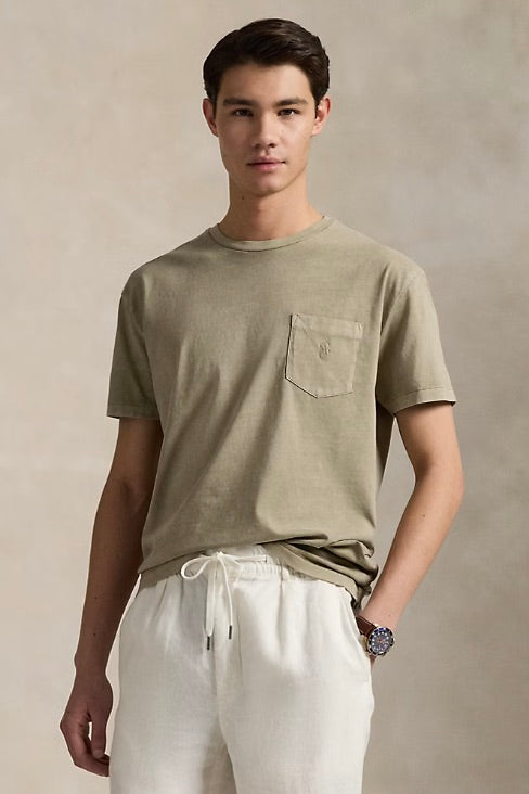 POLO RALPH LAUREN Custom Slim Mineral-Dyed Pocket T-Shirt New Olive - Dale