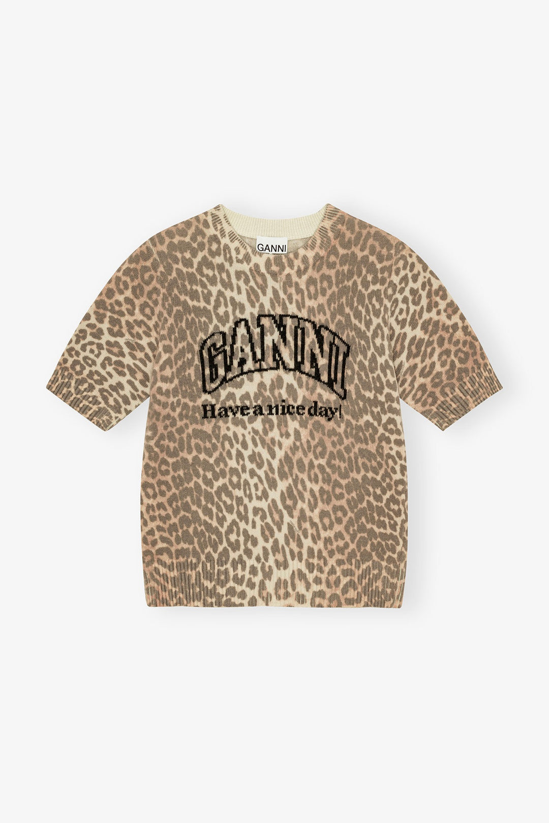 GANNI Wool Mix Printed Leopard T-shirt - Dale