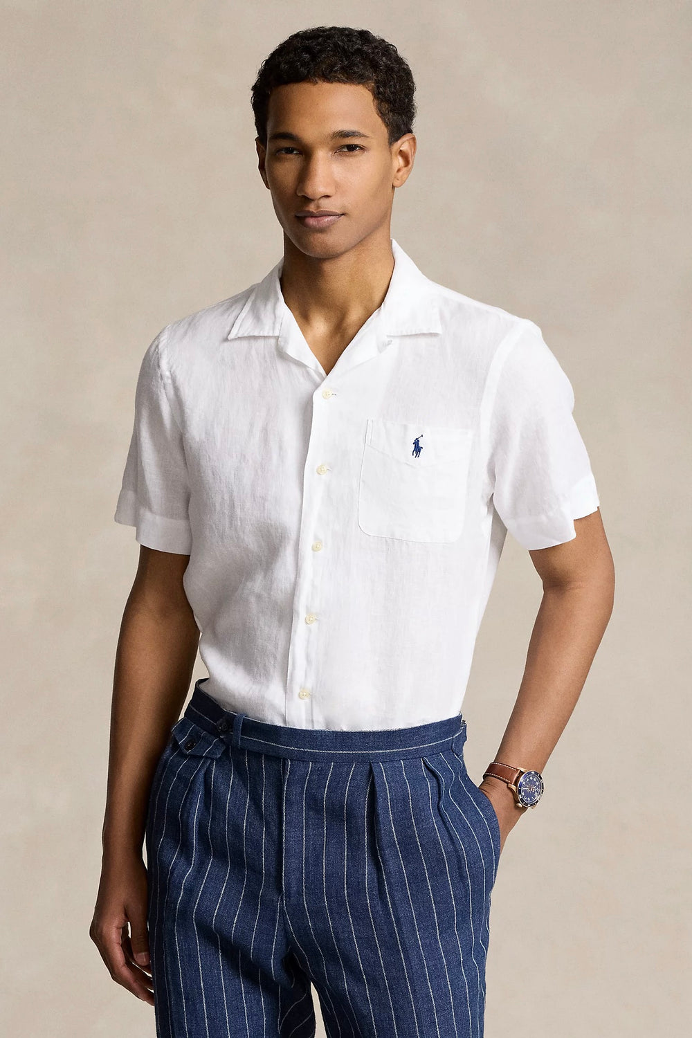 POLO RALPH LAUREN CLASSIC FIT LINEN CAMP SHIRT WHITE - Dale
