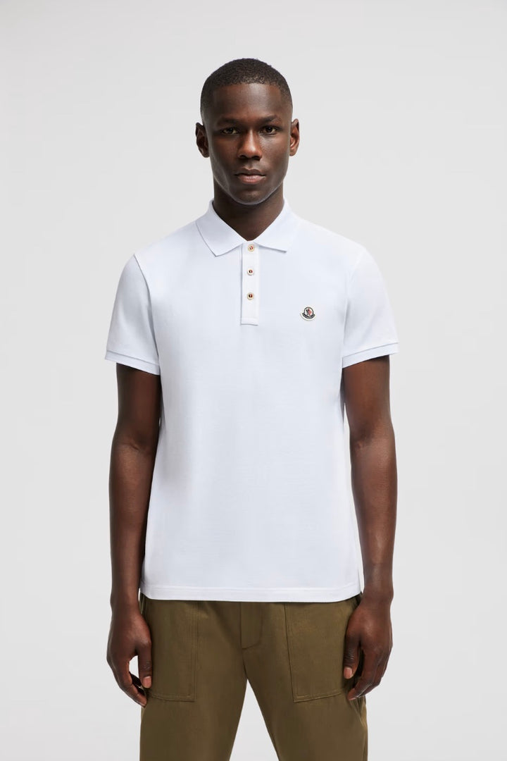 MONCLER Logo Patch Cotton Polo Shirt Bright White - Dale