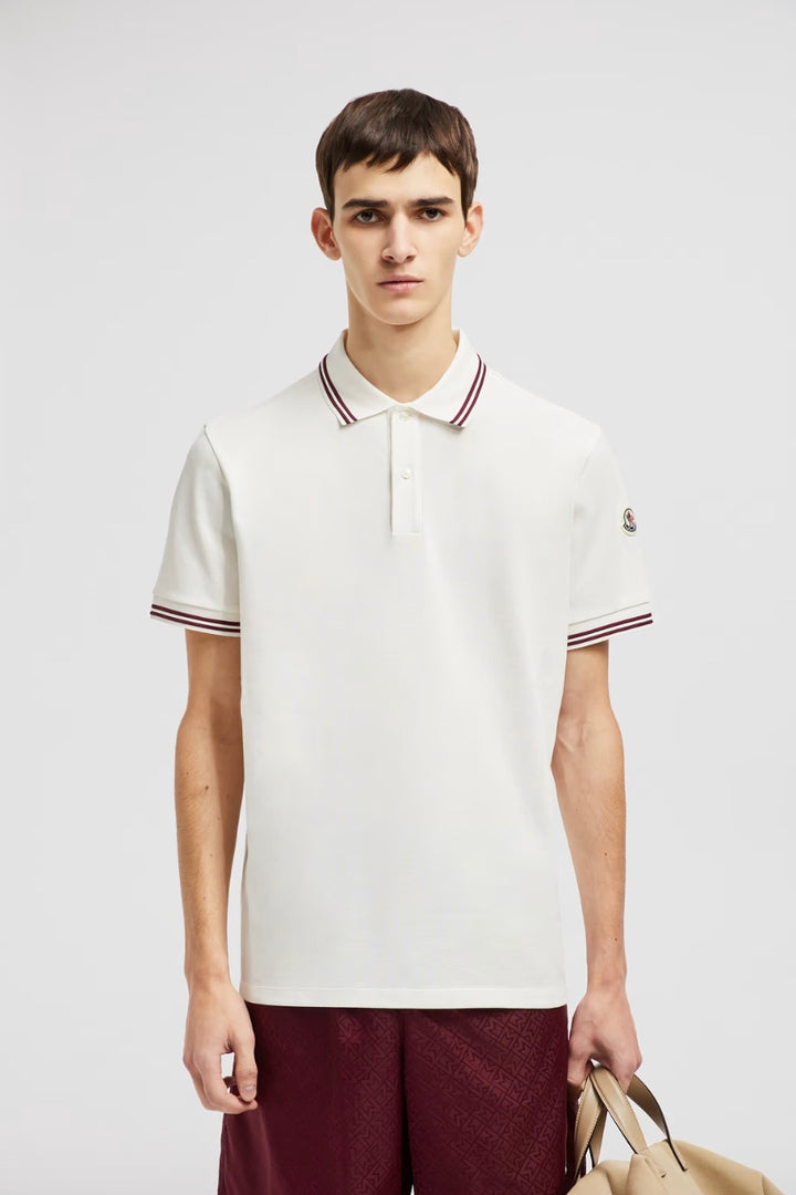 MONCLER Stripe Trim Piquet Polo Shirt White - Dale