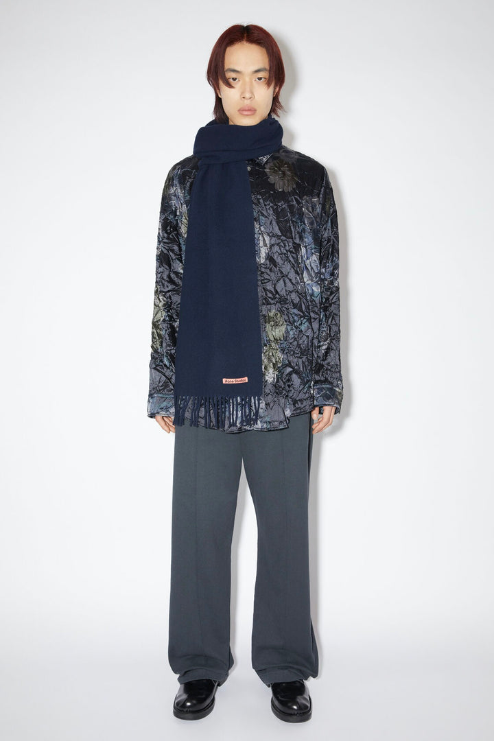 ACNE STUDIOS Fringe Wool Scarf Skinny Navy Blue - Dale