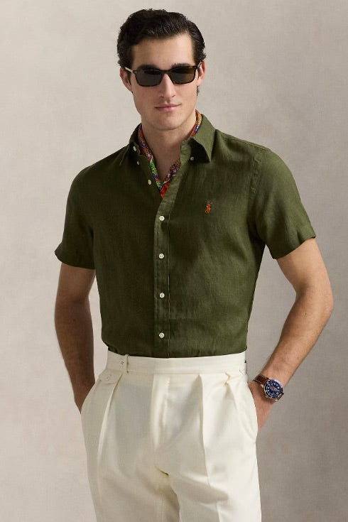 POLO RALPH LAUREN Custom Fit Linen Shirt New Olive - Dale