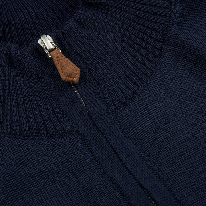 Merino Wool Zip Cardigan Navy