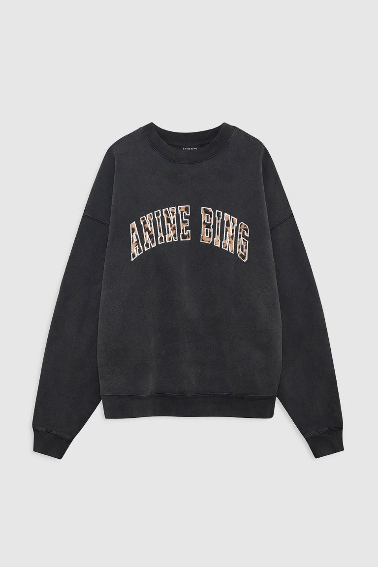 ANINE BING Miles Sweatshirt Washed Black Leopard - Dale