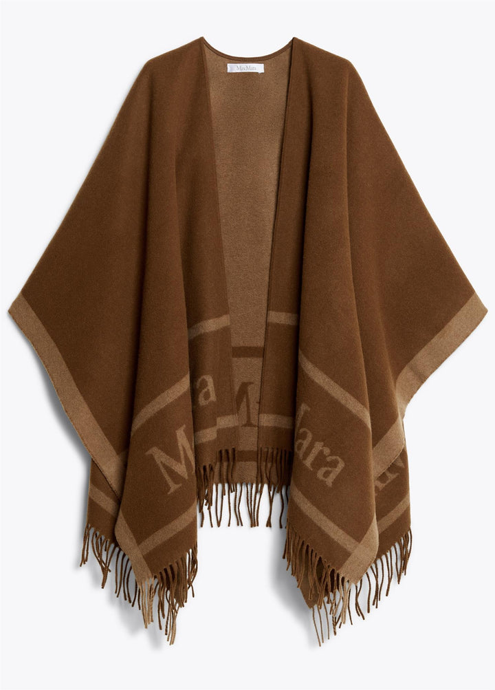MAX MARA Hilde Jacquard Logo Wool Poncho Tobacco - Dale