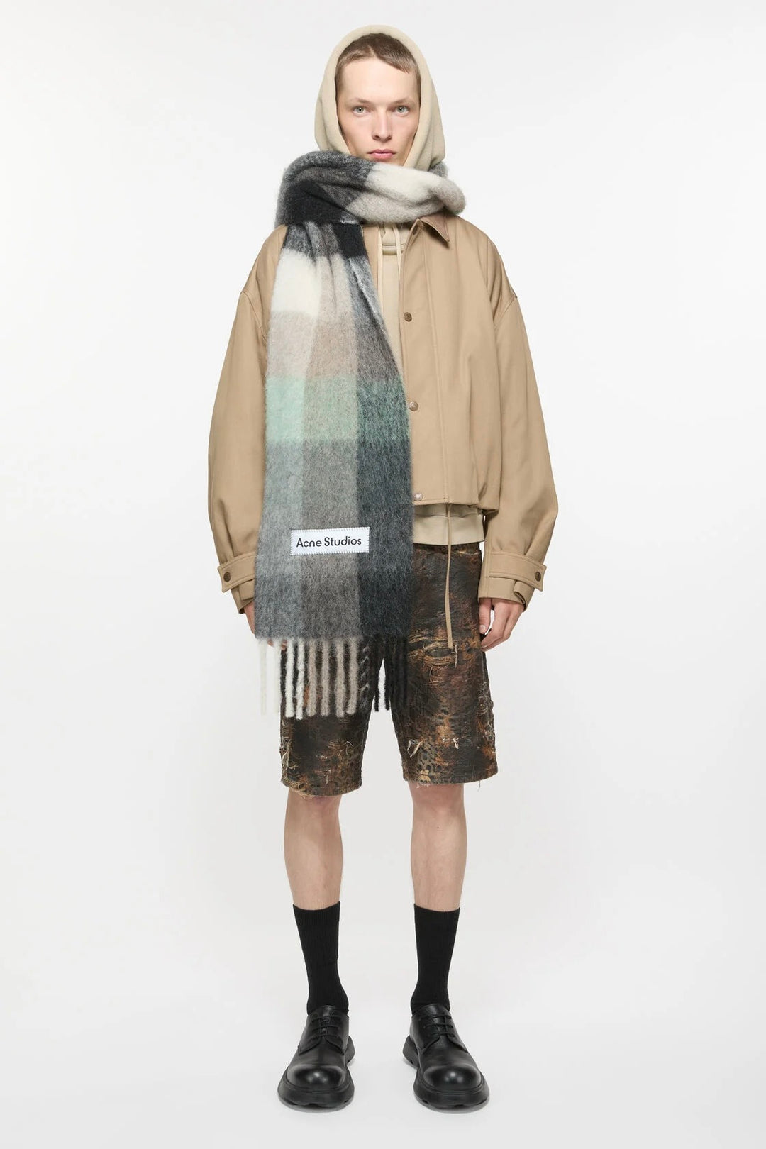 ACNE STUDIOS Mohair Checked Scarf Green/Grey/Black - Dale