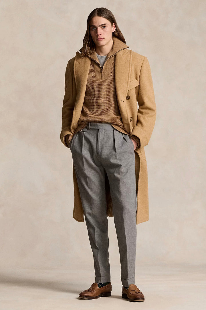 POLO RALPH LAUREN Waffle Wool-Cotton Quarter-Zip Jumper Brown - Dale