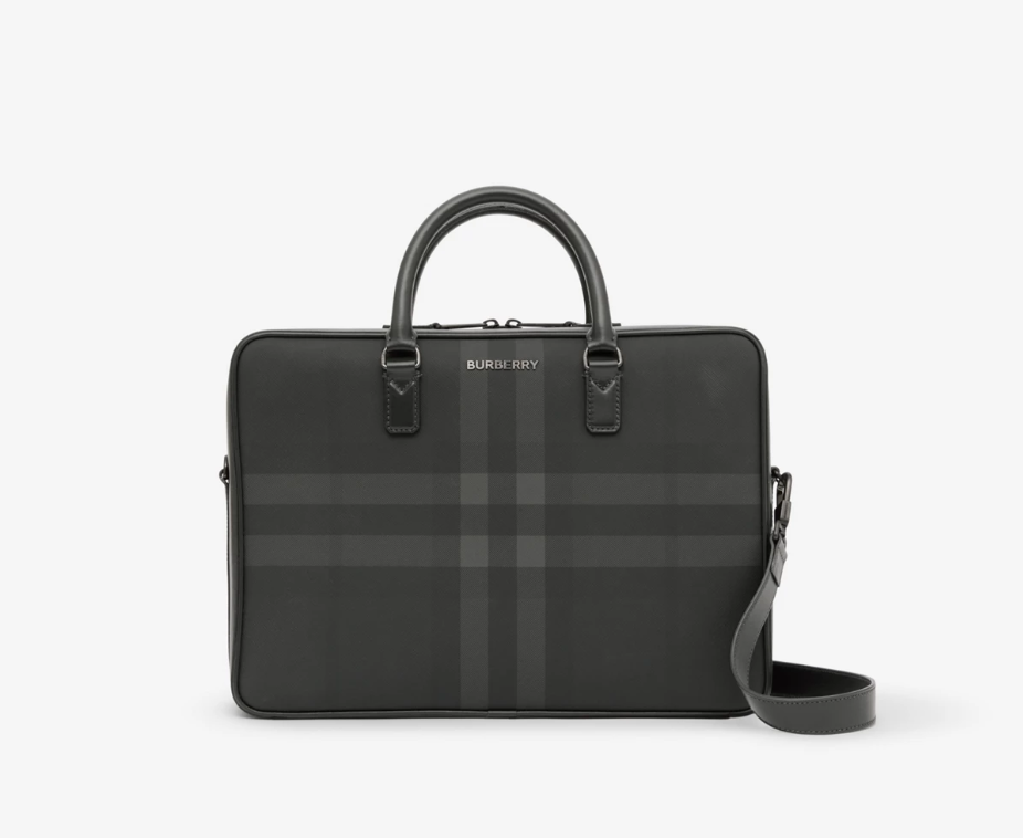 BURBERRY - Charcoal Check and Leather Briefcase - Dale