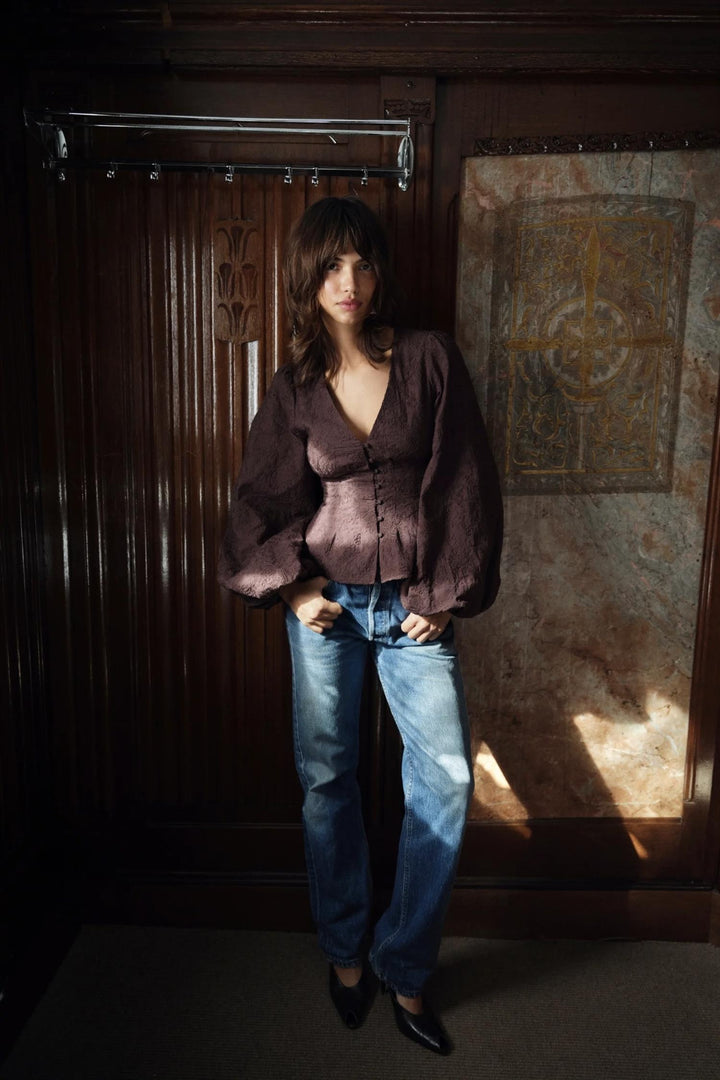 Palena Blouse Brown Embroidery