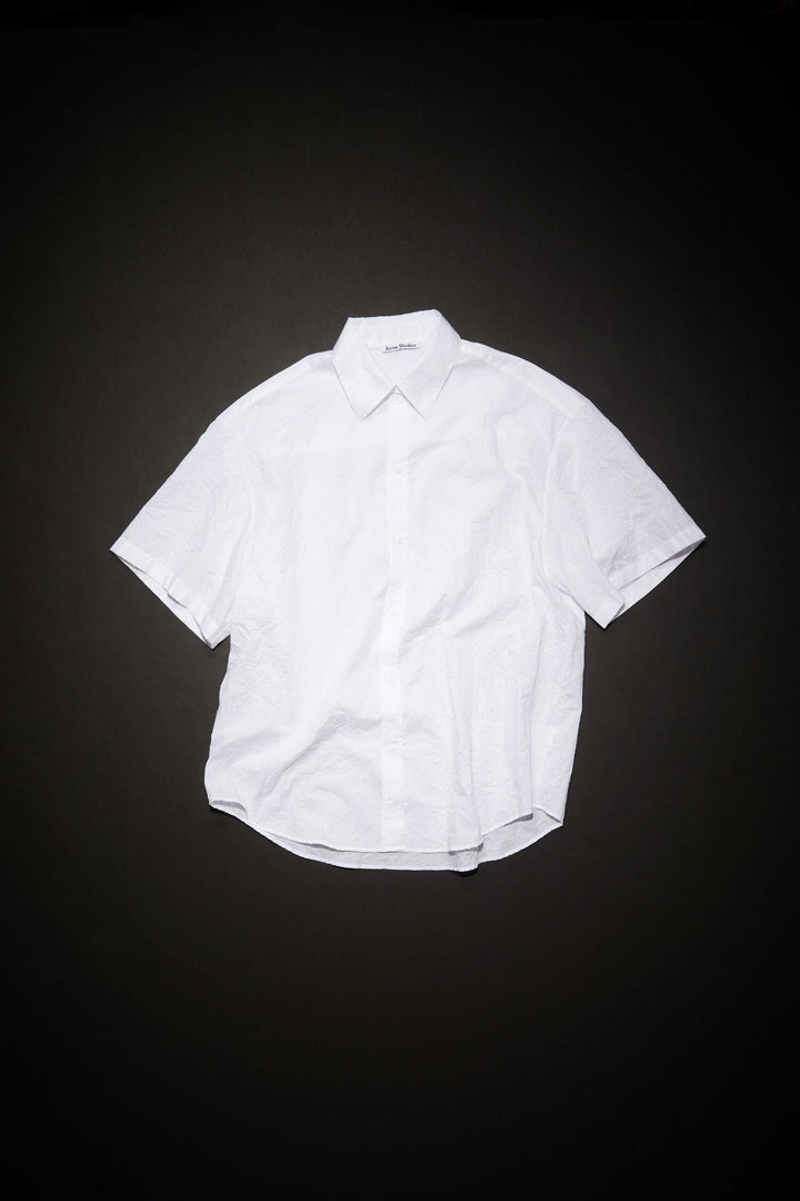 Short Sleeve Embroidered Button-Up Shirt - White