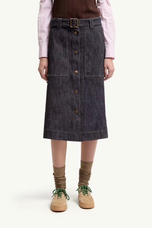 Denim Knee-Length Skirt Blue Denim