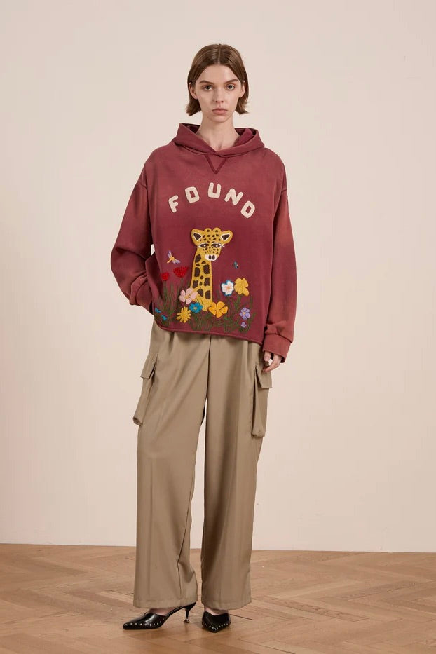 Embroidered Wildlife Hoodie Washed Berry