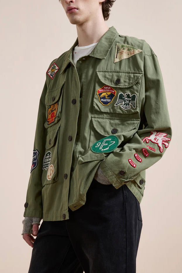 Herringbone Utility Patchwork Jacket Faded Hunter Green