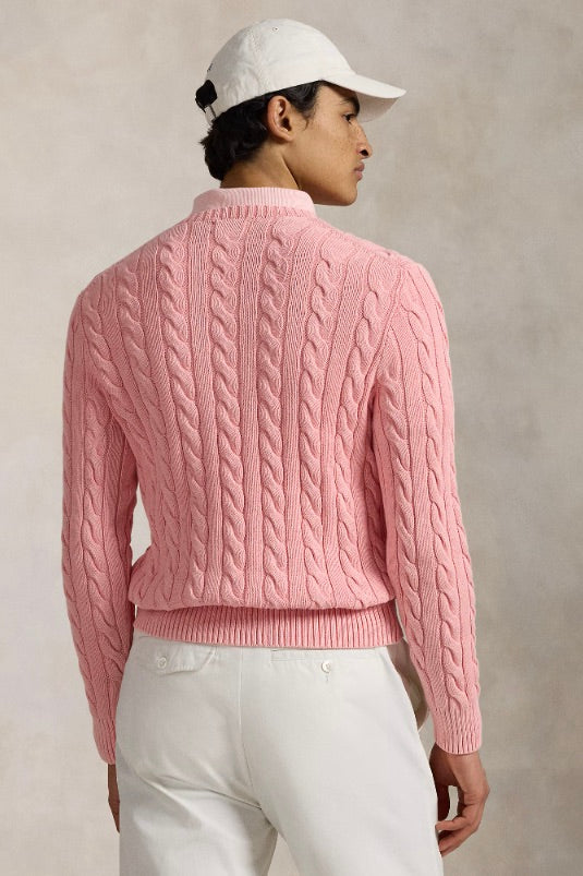 Cable-Knit Mineral-Dyed Cotton Jumper Rose