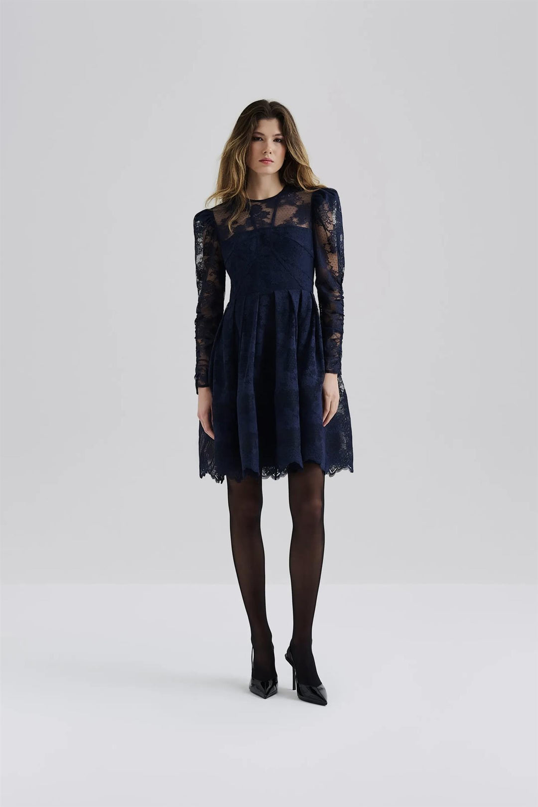 BY MALINA Leoni Lace Mini Dress Dark Blue - Dale
