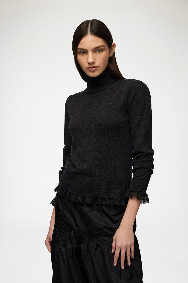 Merino Turtleneck w/Lace details Phantom