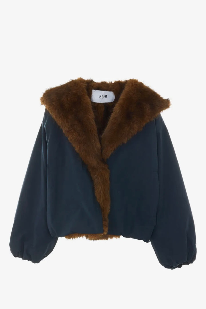 Padded Faux-Fur-Trim Jacket Blue
