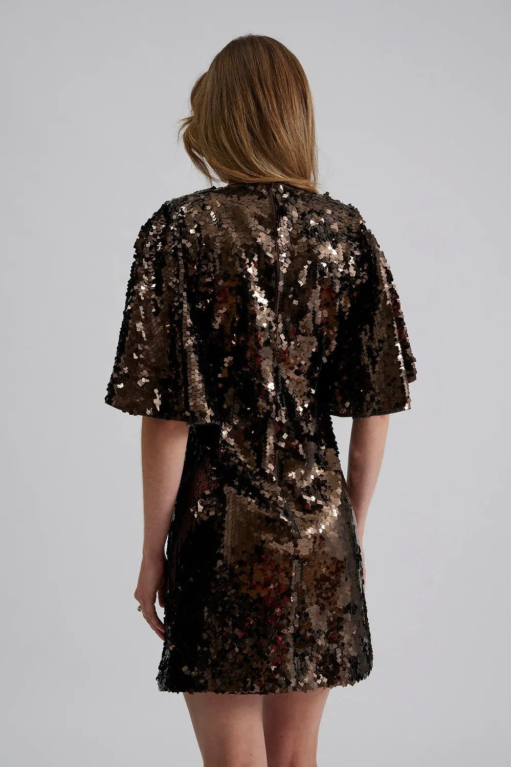 Yvette Wide Sleeve Sequin Mini Dress Chocolate